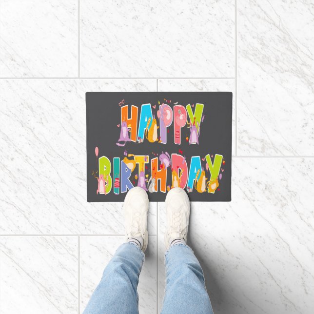 Happy Birthday Funny Cat Lover Bday Celebration Doormat (Indoor)