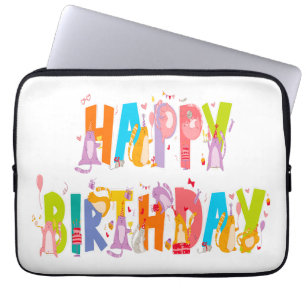 Happy Birthday Funny Cat Lover Bday Celebration Laptop Sleeve