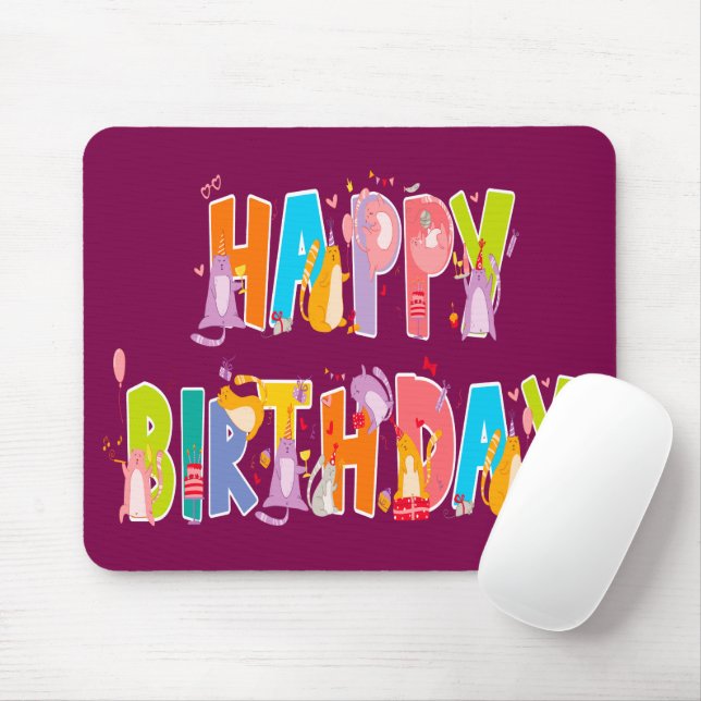 Happy Birthday Funny Cat Lover Bday Celebration Mouse Pad (With Mouse)