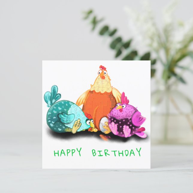 Happy Birthday - Funny Chickens Waiting Egg Hatch (Standing Front)