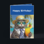 Happy Birthday Funny Cool Cat Mai Tai Card<br><div class="desc">Happy Birthday card featuring a hilariously stylish cat,  Adorned with a straw hat,  stripped men's tie,  cool sunglasses,  this feline friend is ready for a serious Birthday bash. This card will definitely bring a smile to anyone. Design Inge Lewis. Shop for matching products at ingeinc.com online store | boutique.</div>