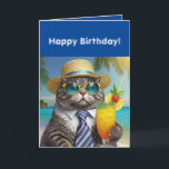 Happy Birthday Funny Cool Cat Mai Tai Card<br><div class="desc">Happy Birthday card featuring a hilariously stylish cat,  Adorned with a straw hat,  stripped men's tie,  cool sunglasses,  this feline friend is ready for a serious Birthday bash. This card will definitely bring a smile to anyone. Design Inge Lewis. Shop for matching products at ingeinc.com online store | boutique.</div>
