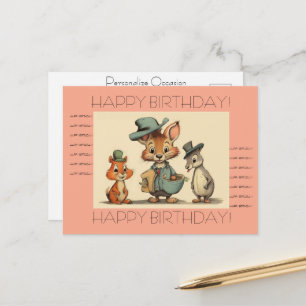 Happy Birthday Funny Cute Animal Cartoon Couriers Holiday Postcard