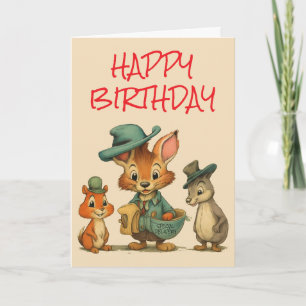 Happy Birthday Funny Cute Cartoon Animal Couriers  Card