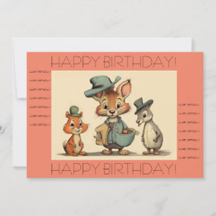 Happy Birthday Funny Cute Cartoon Animal Couriers  Holiday Card