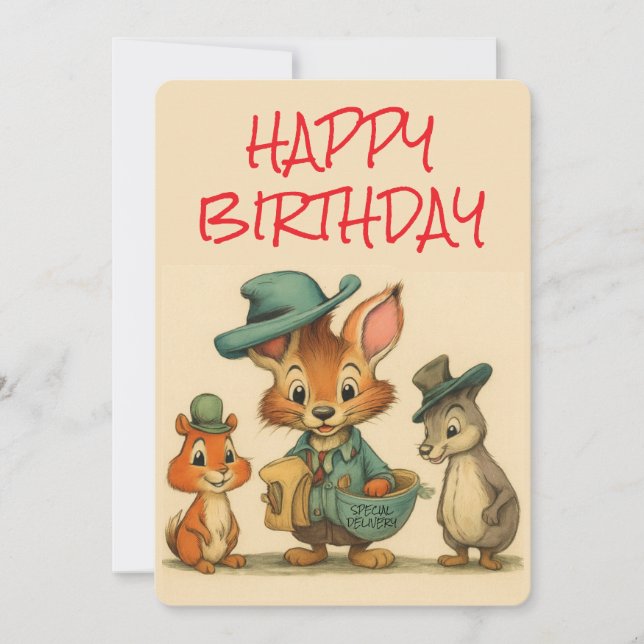 Happy Birthday Funny Cute Cartoon Animal Couriers  Holiday Card (Front)
