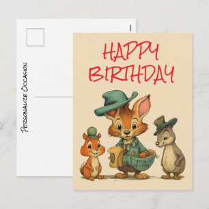 Happy Birthday Funny Cute Cartoon Animal Couriers  Holiday Postcard
