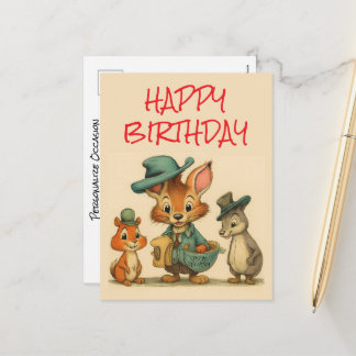 Happy Birthday Funny Cute Cartoon Animal Couriers Holiday Postcard