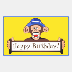 Happy Birthday Funny Monkey with Sign Rectangular Sticker