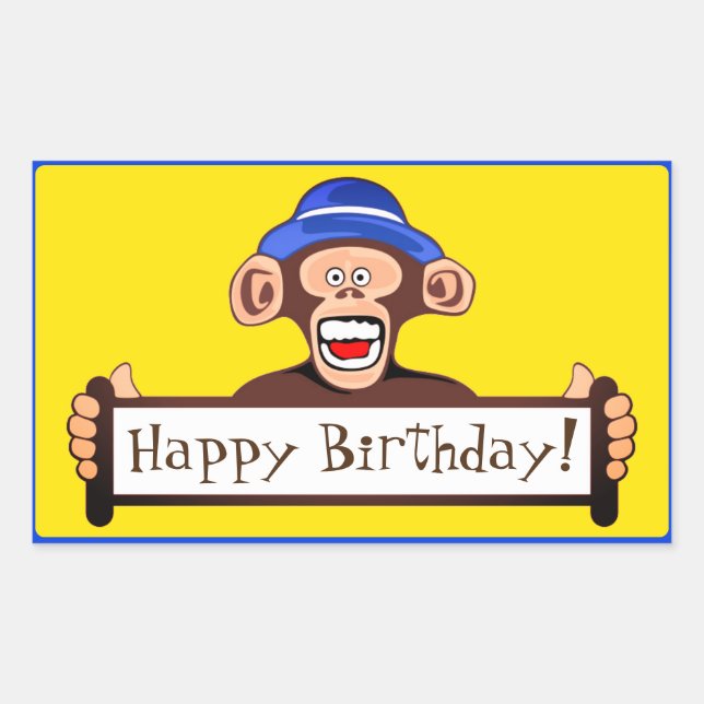 Happy Birthday Funny Monkey with Sign Rectangular Sticker (Front)