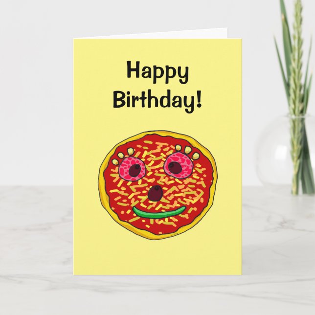 Happy birthday! (funny pizza face) card (Front)