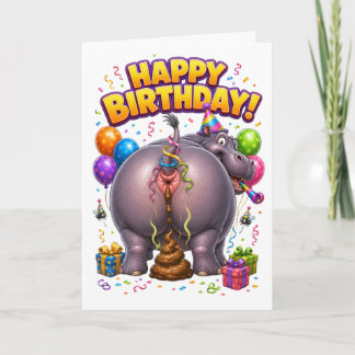 Happy Birthday Funny Pooping Hippo Card