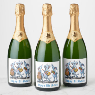 Happy Birthday Funny Romantic Mouse Band Sparkling Wine Label