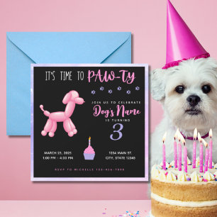 Happy Birthday Fur Baby Girl Dog Party Invitation 