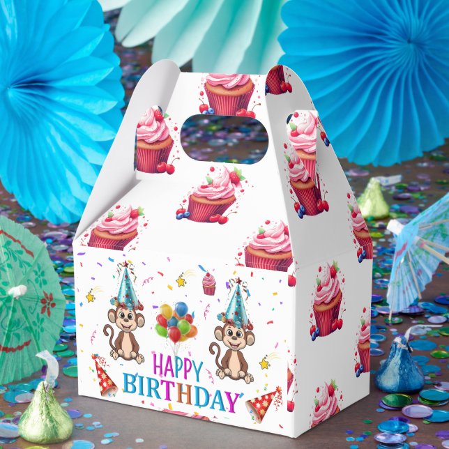 Happy Birthday Gable Favor Box Monkey Cupcake (Party)