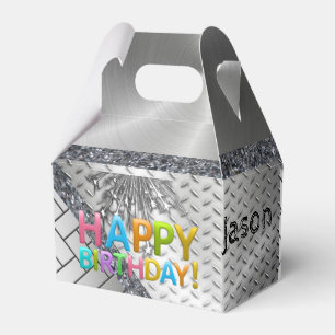 Happy Birthday Gable Favour Box Silver