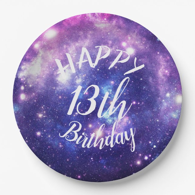 Happy Birthday Galaxy Stars Outer Space Party Paper Plate (Front)