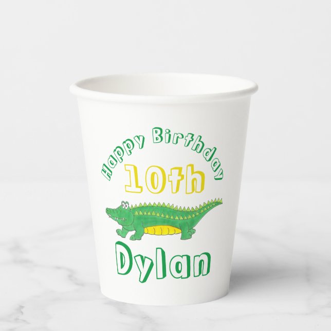 Happy Birthday Gator Alligator Croc Crocodile Paper Cups (Front)