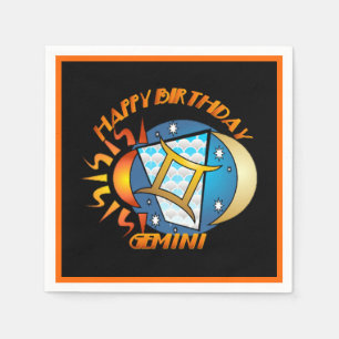 Happy Birthday Gemini Zodiac Birth Sign Napkins