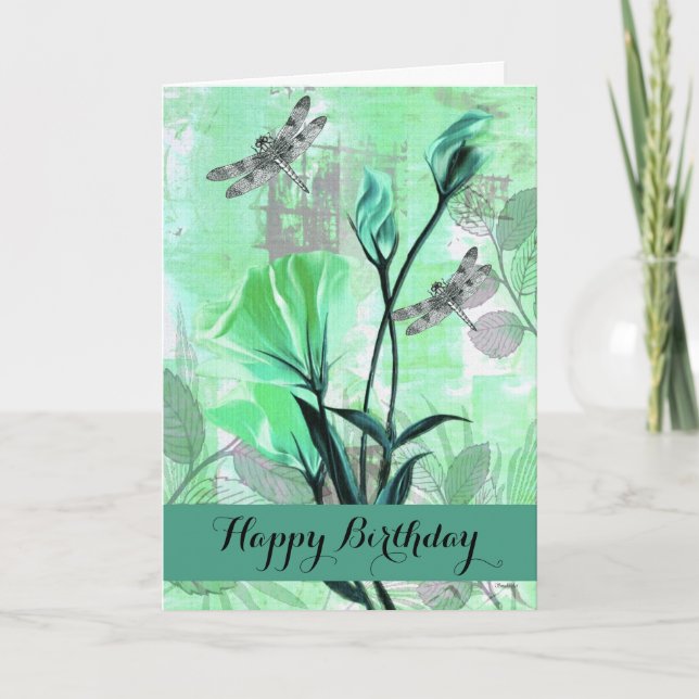 Happy Birthday - General - Dragonflies / Rose Stem Card (Front)