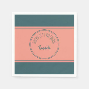 Happy Birthday Geometric Double Circle Teal Napkin