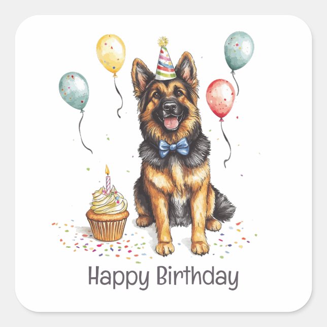 Happy Birthday German Shepherd Dog Square Sticker (Front)
