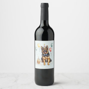 Happy Birthday German Shepherd Dog Wine Label