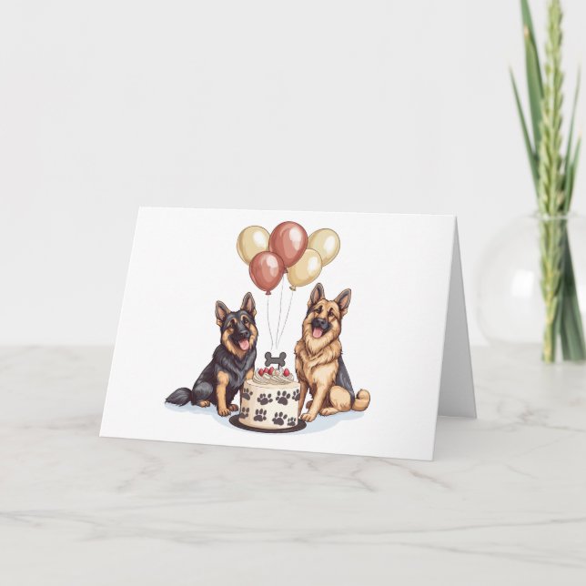 Happy Birthday German Shepherd Dogs Birthday Cake Card (Front)
