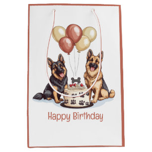 Happy Birthday German Shepherd Dogs Birthday Cake Medium Gift Bag