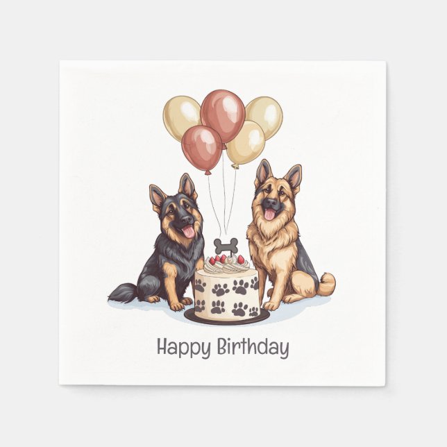 Happy Birthday German Shepherd Dogs Birthday Cake Napkin (Front)