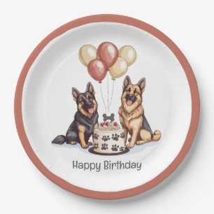 Happy Birthday German Shepherd Dogs Birthday Cake Paper Plate