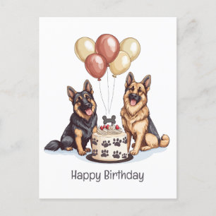 Happy Birthday German Shepherd Dogs Birthday Cake Postcard