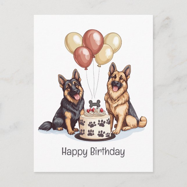 Happy Birthday German Shepherd Dogs Birthday Cake Postcard (Front)