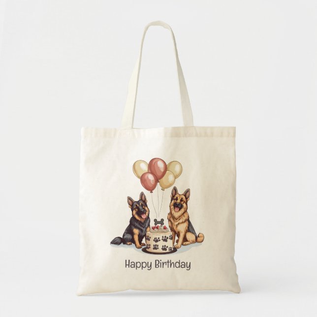 Happy Birthday German Shepherd Dogs Birthday Cake Tote Bag (Front)