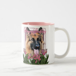 Happy Birthday - German Shepherd - Long Haired Two-Tone Coffee Mug