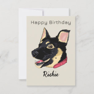 Happy Birthday German Shepherd Puppy Custom Name Card