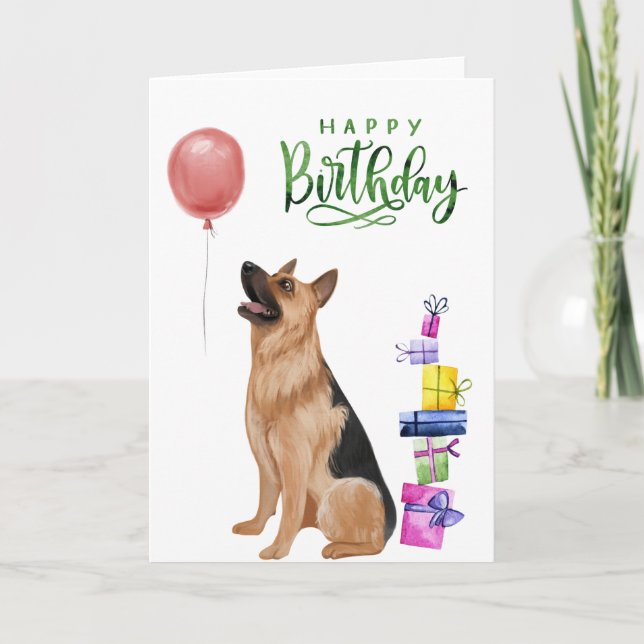 Happy Birthday German Shepherd Watercolor  Card (Front)