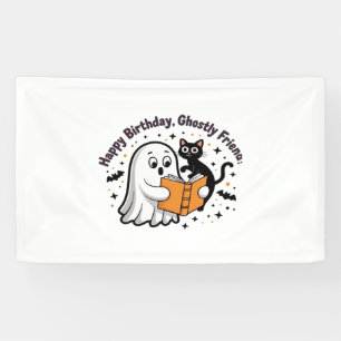 Happy Birthday Ghost Cat PNG - Spooky Cute Classic Banner