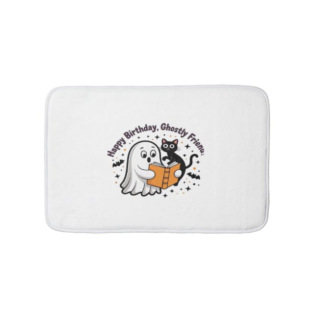 Happy Birthday Ghost Cat PNG - Spooky Cute Classic Bath Mat (Front)