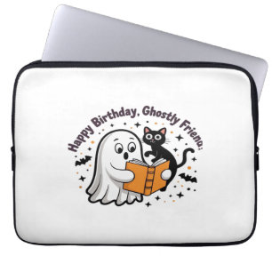 Happy Birthday Ghost Cat PNG - Spooky Cute Classic Laptop Sleeve