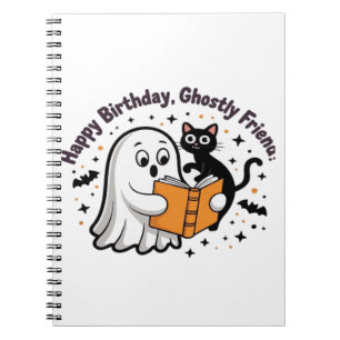 Happy Birthday Ghost Cat PNG - Spooky Cute Classic Notebook
