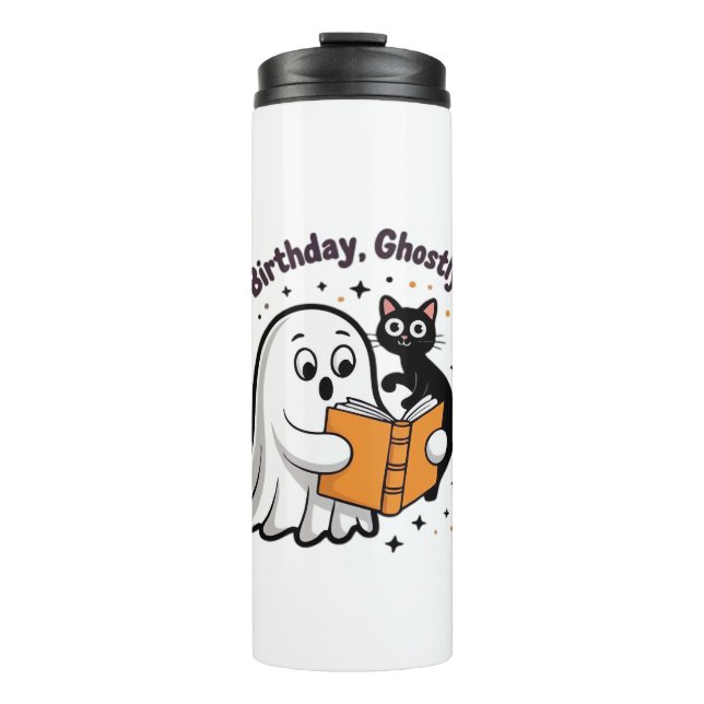 Happy Birthday Ghost Cat PNG - Spooky Cute Classic Thermal Tumbler (Front)