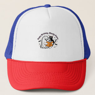 Happy Birthday Ghost Cat PNG - Spooky Cute Classic Trucker Hat