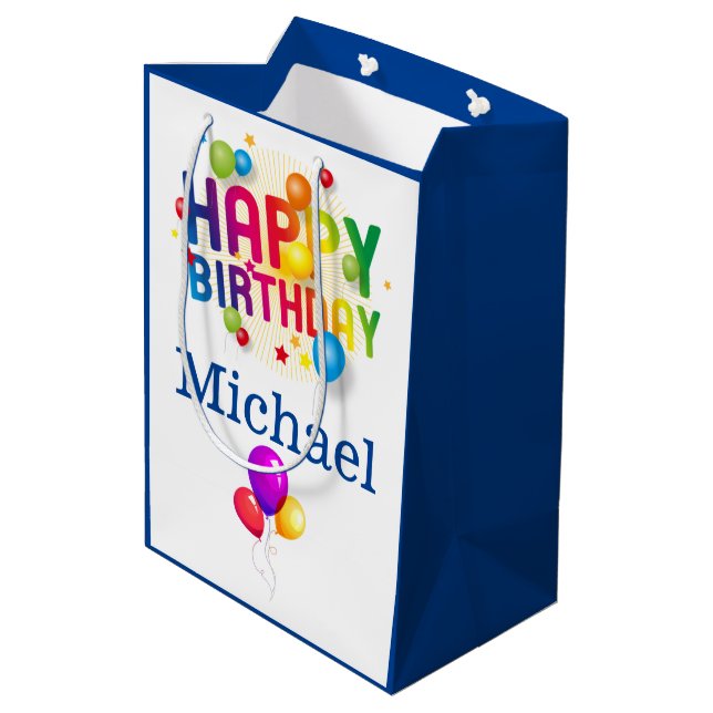 Happy Birthday Gift Bag Add Recipients Name (Back Angled)