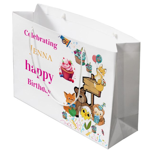 Happy Birthday Gift Bag Cat Fox Teddy Bear  (Back Angled)