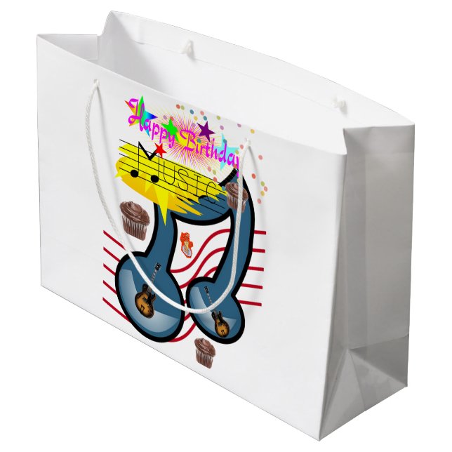 Happy Birthday Gift Bag Musician Guitar (Back Angled)