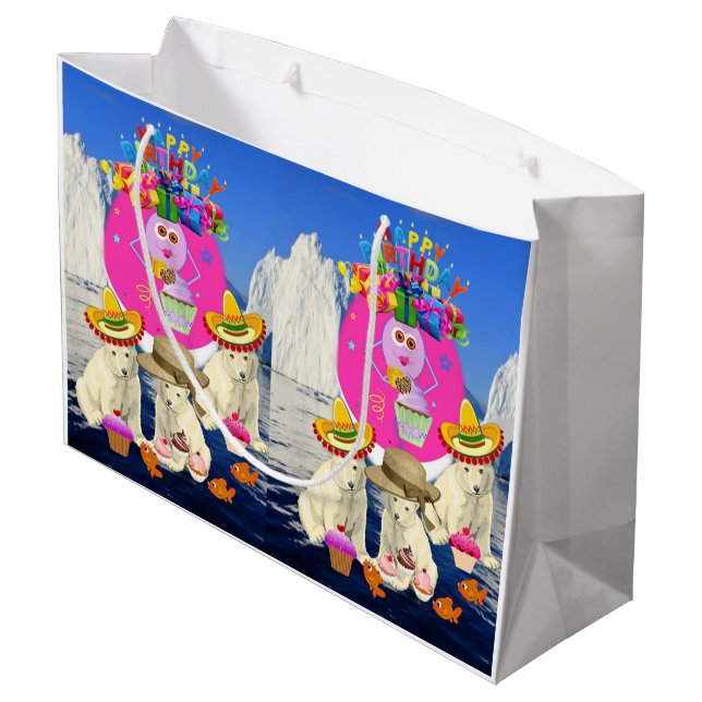 Happy Birthday Gift Bag Polar Bear (Back Angled)