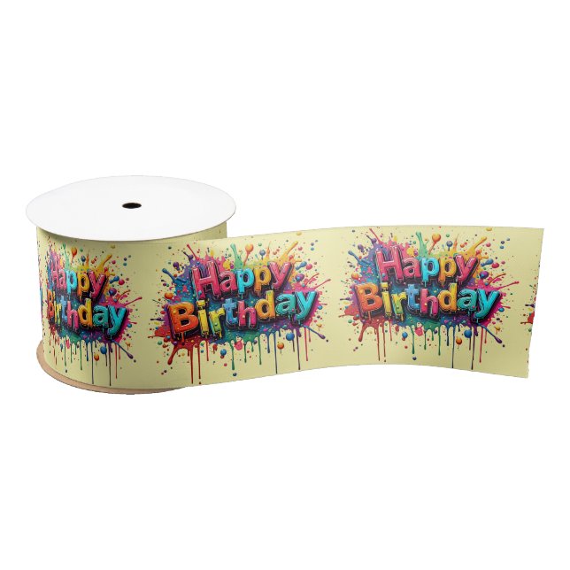 Happy Birthday Gift Bow Satin Ribbon (Spool)