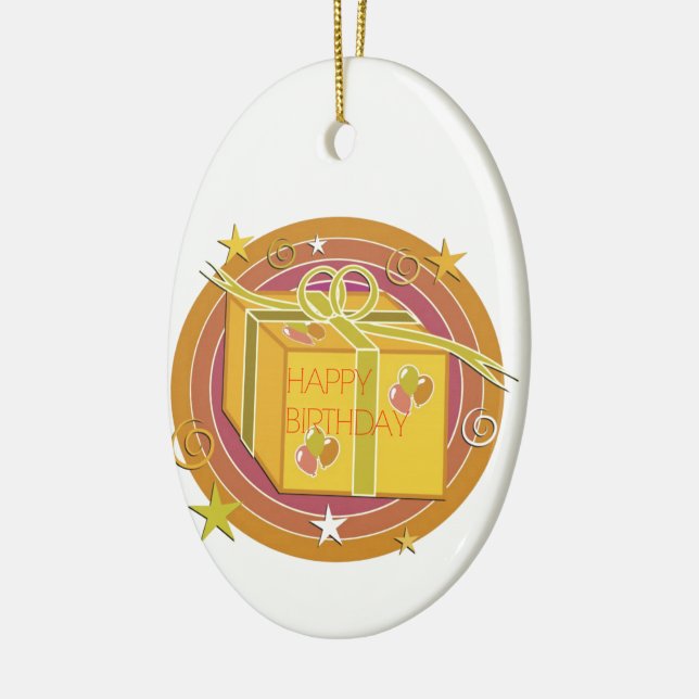 Happy Birthday Gift Box Ceramic Ornament (Left)