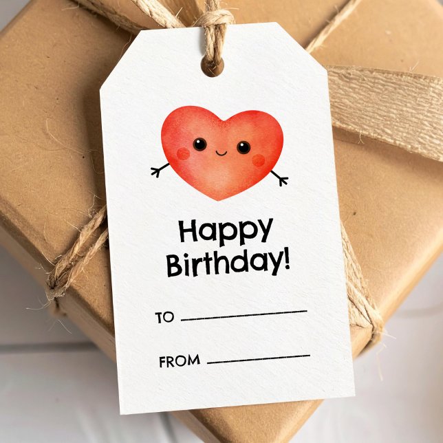 Happy birthday gift tag with cute smiling heart (Creator Uploaded)